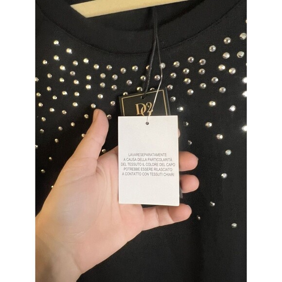 DG2 Diane Gilman Black With Rhinestone Accent Long Sleeve Top Size Large NWT - Picture 3 of 11